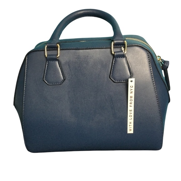 Lady NYC Purse Handbag Bag Tote Navy Blue Gold Pockets Faux Leather Pockets NWT - Picture 3 of 8